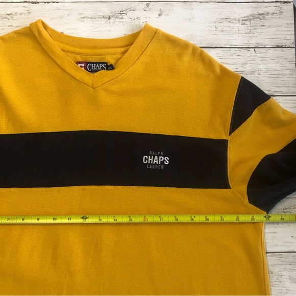 VTG CHAPS Ralph Lauren Men Navy/Mustard Yellow V-Neck Long Sleeve T-Shirt - Picture 6 of 8
